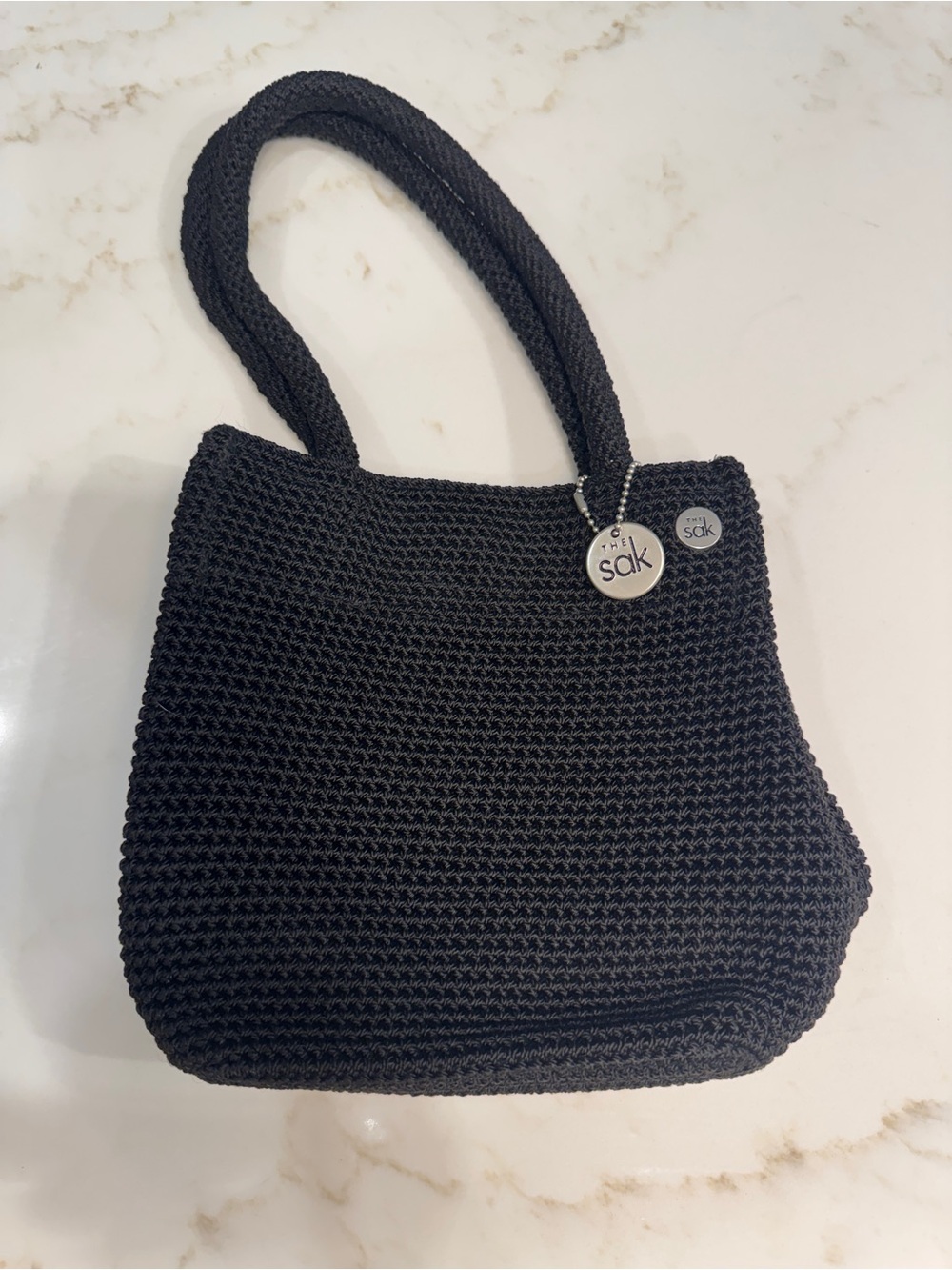 The Sak Black Crochet Mini Tote Handbag Double Handle Y2K Boho